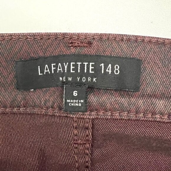 Lafayette 148 Coated Jeans Womens 6 Burgundy Mid Rise Straight Herringbone Print - Picture 4 of 13